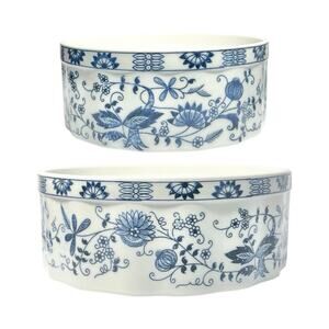 Seymour Mann, Vienna Woods “Blue Onion” 2 Ceramic Round Casserole Soufflé Dishes